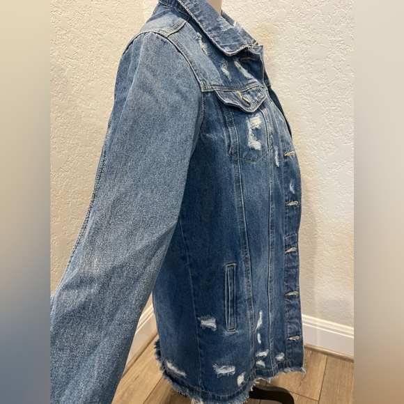 Distressed Long denim jacket - Picture 2 of 14